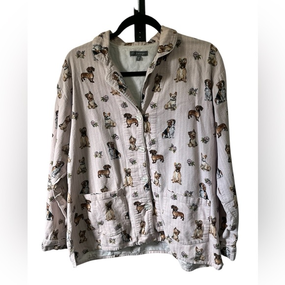 PJ Salvage Dog Print Flannel Pajama Top Sz Med - Picture 1 of 9